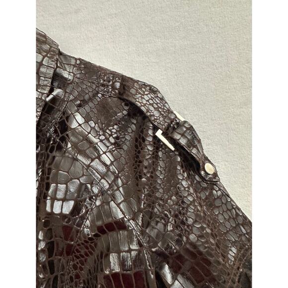 Vtg Berek Faux Alligator Brown Jacket M Zip Pockets Mob Wife Old Money - Picture 4 of 10